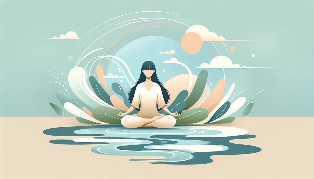 Calm person meditating with soft water and moss elements representing emotional healing