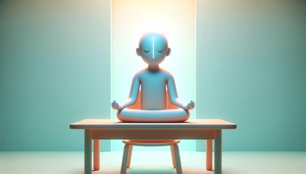 Flat pastel illustration of a person meditating with mantra for work focus