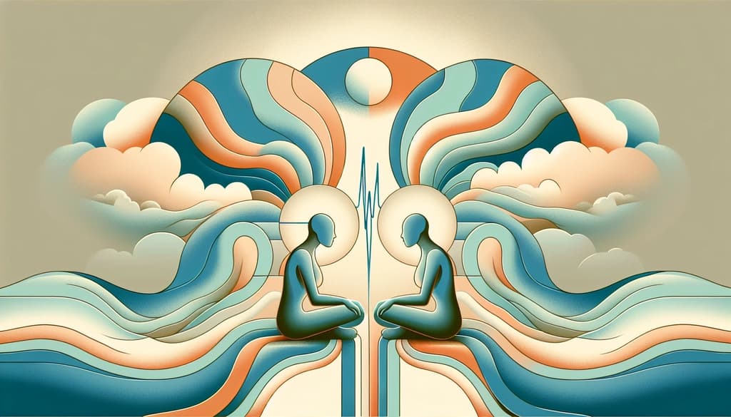 Flat vector illustration of two people quietly connecting through mindful listening