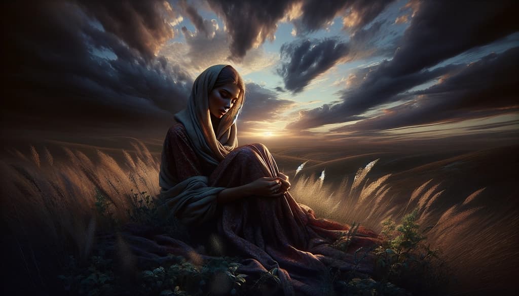 Person sitting peacefully outdoors at dawn, embracing nature and the mystery of life and death.